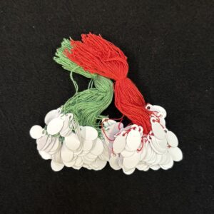Oval White card silk string tags 14mm x 7mm