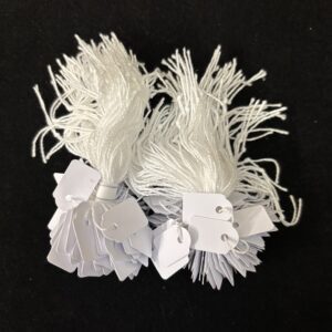 White Card tickets with white cotton strings (bags of 500)