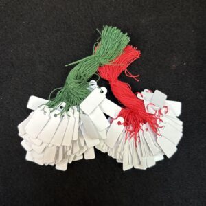 White card silk string tags 22mm x 19mm