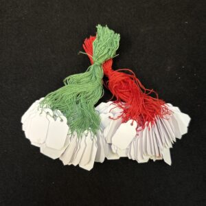White card silk string tags 23mm x 13mm