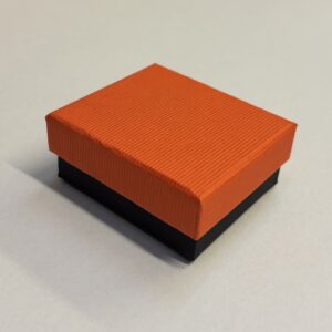 Quality Cardboard Medium Universal box, Mandarin Orange lid with black base with black inserts.